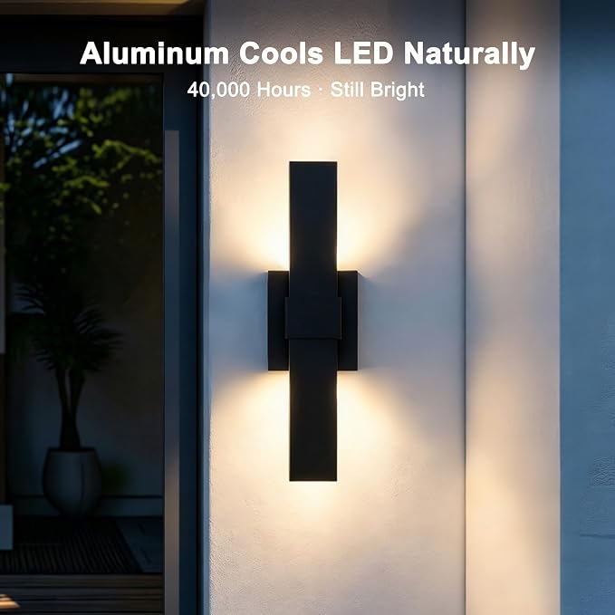 LamQee Aluminum 16 in Long Outdoor Wall Light Fixture, 3000K Integrated LED | Waterproof IP65, Modern Exterior Lights, Linear Outdoor Sconce, Wall Mount Outside Lighting, for House Porch Patio Garage