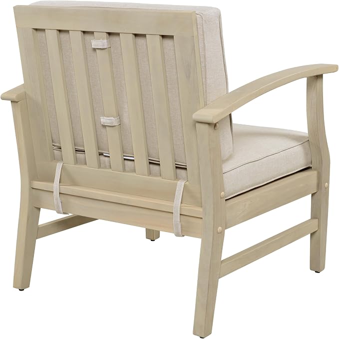 Christopher Knight Home Alex Acacia Wood Outdoor Patio Furniture Set for 6, Patio Sofa Set with Cushions, Patio Conversation Set with Sectional Sofa+Club Chairs and Coffee Table, Light White+Sand
