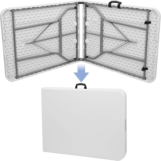 Folding Event Table, Heavy Duty Picnic Table Indoor Outdoor Camping, 6FT Portable w Handle Lock for Banquet, White