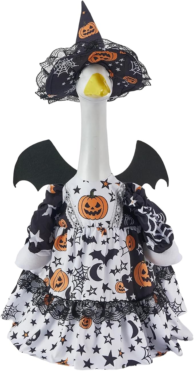 Halloween Porch Goose Outfit 23 Inch Porch Goose Clothes for Holiday | Pumpkin Dress Cape Witch Hat, Thanksgiving Goose Outfit, Christmas Goose Clothes, Holiday Costume for Lawn Geese Status