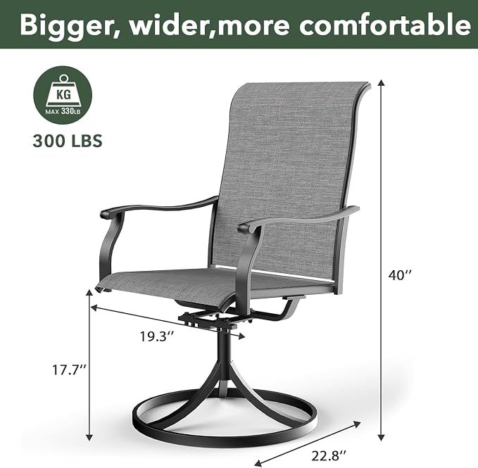 Outdoor Patio Furniture Set, 4 Piece Swivel Patio Chairs and 35" x 35" x 28" Steel Dining Table Set with 1.6" Umbrella Hole, Suitable for All-Weather