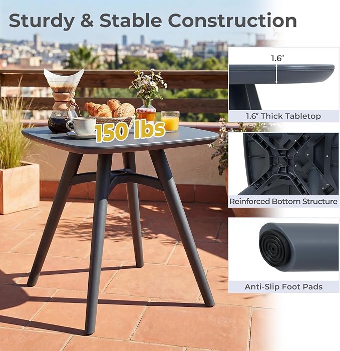 Tangkula 28" Square Outdoor Dining Table, All-Weather Plastic Patio Bistro Table for 4, Small Compact Outside Furniture for Garden, Backyard, Deck and Poolside, Grey