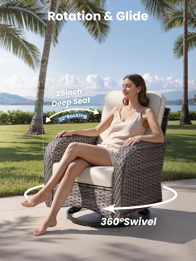 5-Piece Outdoor Patio Furniture Set with Swivel Chairs, Outdoor Conversation Wicker Sofa with Coffee Table, Rattan Couch for Deck Yard Poolside, Beige