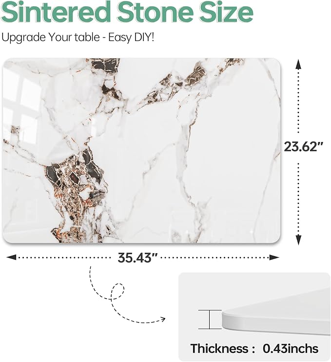 Rectangle Table Top,35.4 ” x 23.6 ” Carrara White Sintered Stone Tabletop, DIY Replacement & Cover Marble Desktop, Scratch & Wear Resistant, Easy to Clean, Suitable for Indoor & Outdoor