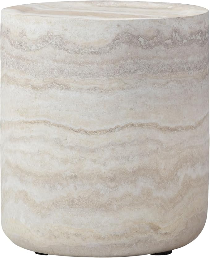15.74" Round Side Table Small Faux Marble Pattern Coffee Table French Country Rustic Side Table End Table for Living Room,No Need Assembly.Light GrayØ15.74"