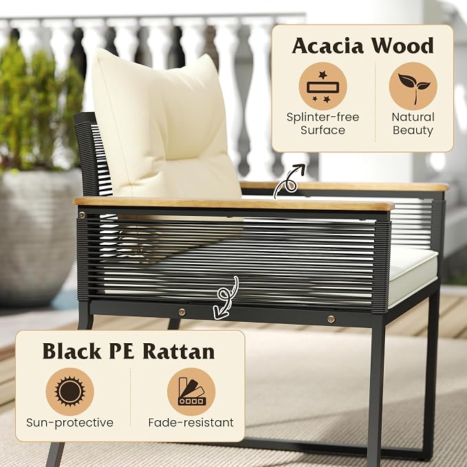 Tangkula 8 Pieces Patio Wicker Furniture Set, Heavy Duty Outdoor Cushioned Conversation Set with Tempered Glass Coffee Table, for Garden, Yard and Poolside (Off White,4)