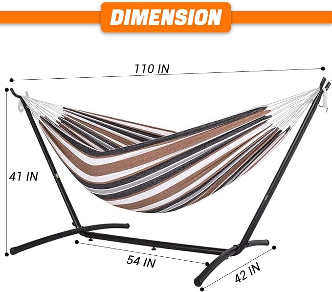 Portable Hammocks with 450 lbs Weight Capacity, Double Hammocks with Portable Carry Bag and Space Saving Stand, Adult Hammock for Outdoor, Patio, Garden, Yard