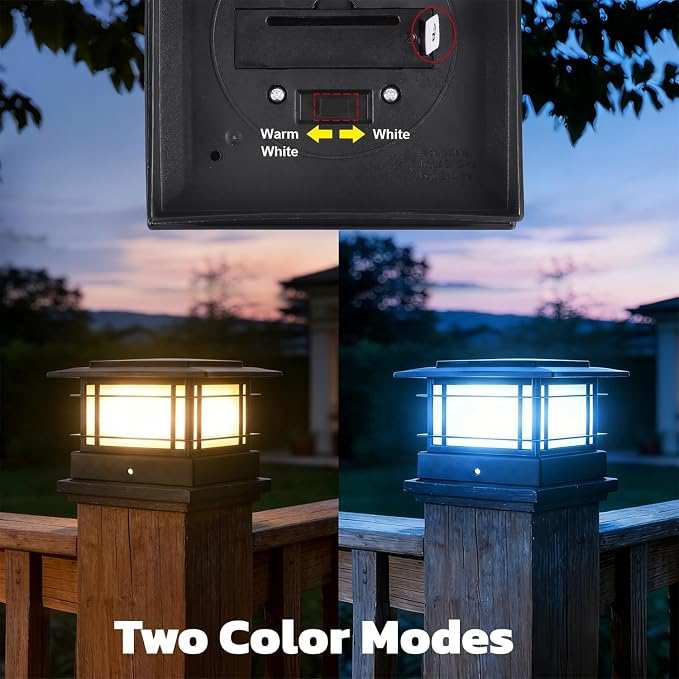 Dynaming 4x4 Solar Post Cap Lights Outdoor with 2 Color Modes, 8 Pack Fence Post Solar Lights Black Shell Fit for 4x4 Vinyl/Wooden Posts, High Brightness LED Lighting Decor for Garden Deck Patio