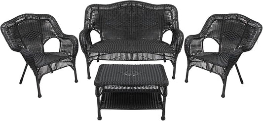 Northlight Wicker Outdoor Patio Conversation Set - Black - 4pc