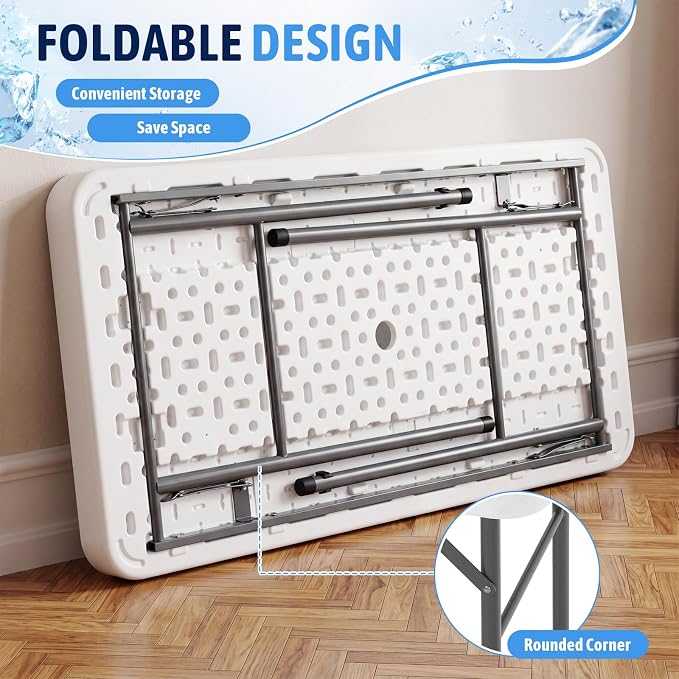 46 Inch Folding Ice Cooler Table with Matching Skirt and Extra Large Mesh Food Cover Plastic Portable Ice Table to Keep Drinks Cool for Party Picnic BBQ Camping Fishing