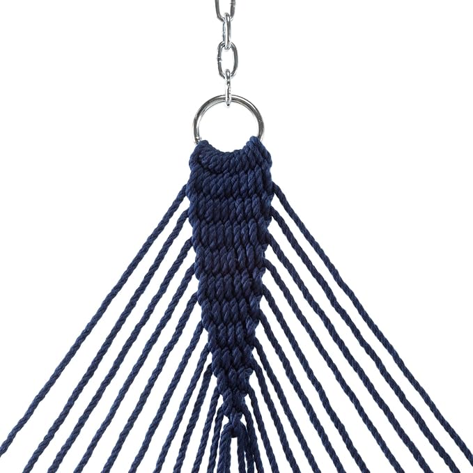 Hatteras Hammocks Large Navy DuraCord Rope Hammock – 13 ft. x 55 in., 2-Person, 450 lb Capacity, Cumaru Spreader Bar, Zinc-Plated Hardware – Handcrafted in The USA