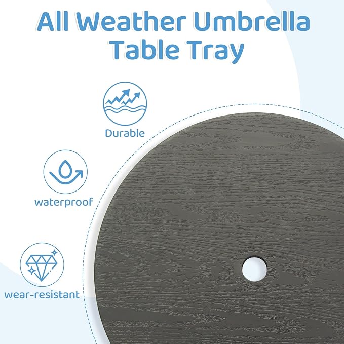 Outdoor Adjustable Umbrella Table Tray, 20” Round Outdoor Umbrella Table with Hole, Portable Patio Beach Umbrella Table Tray Fit 1.5" Umbrella Pole for Poolside, Backyard, Garden, Black