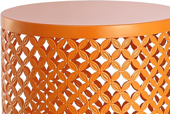 Set of 3 Outdoor Side Table, Garden Stool for Patio, Metal Accent Table Modern End Table, Patio Side Table for Garden, Balcony, Bedroom Indoor Outdoor Decorative (Orange)