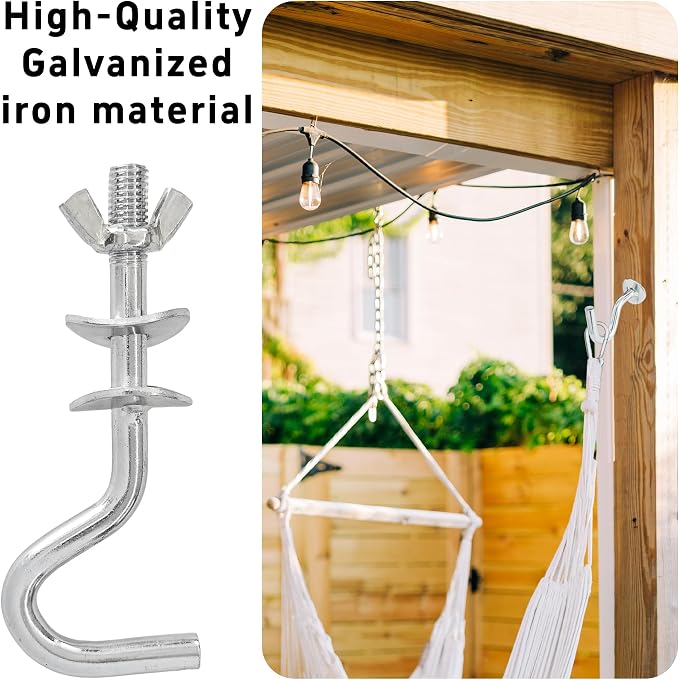 2Pcs Heavy-Duty Metal Hammock Replacement Hooks, 3/8 Inch Diameter, Fits 1-1/4 to 2 Inch Long Holes on Hammock Stands, Hammocks Hooks for Indoor and Outdoor Use