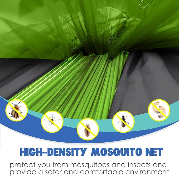 Gold Armour Camping Hammock - Camping Essentials, Double Hammock with Bug Net, Camping Gear Hammock for Outside, Hiking, and Travel (Lime Green & Gray)