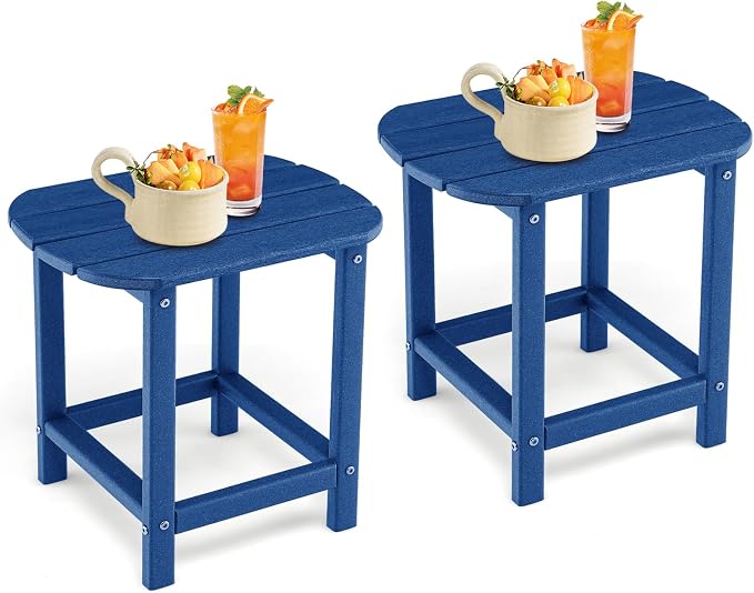 Tangkula Outdoor Side Table, Weather Resistant Adirondack Table, Outdoor Indoor Chairside End Tables, Waterproof HDPE, for Patio Poolside Porch Backyard, Easy Assembly, 19 x 14.5 x 18 Inch (2, Navy)