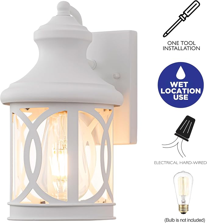 2-Pack Outdoor Wall Lights, Porch Lights, Waterproof Outdoor Wall Sconce, Exterior Light Fixture White with Clear Glass Shade for Garage Patio Front Door Balcony, 12in.