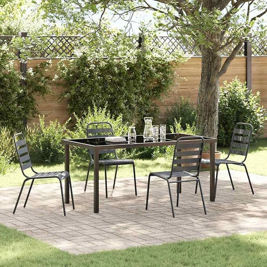5 Piece Garden Dining Set, Anthracite Powder-Coated Steel Patio Furniture Table and 4 Chairs for Outdoor Backyard Deck Seating