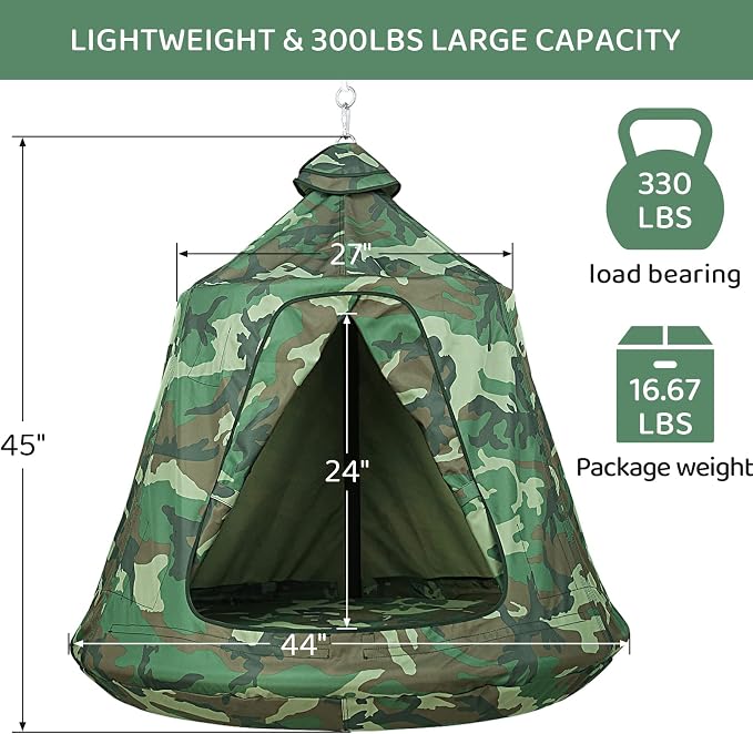 TLSUNNY Hanging Tree Tent for Kids Adults, Hanging Tents Indoor Outdoor 45 H x 44 Diam, Portable Waterproof Play Tent w/LED Lights String, Tree House Swing Pod, Hangout Huggle pod Ceiling Hammock