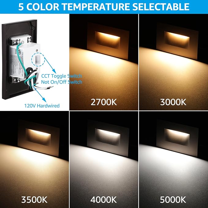 LEONLITE 12-Pack 5CCT 120V LED Step Lights, Horizontal, Oil Rubbed Bronze | 150LM, 5%-100% Dimmable, CRI90, ETL, Indoor Outdoor Stair Lights, Wet Location, 2700K/3000K/3500K/4000K/5000K, Aluminum