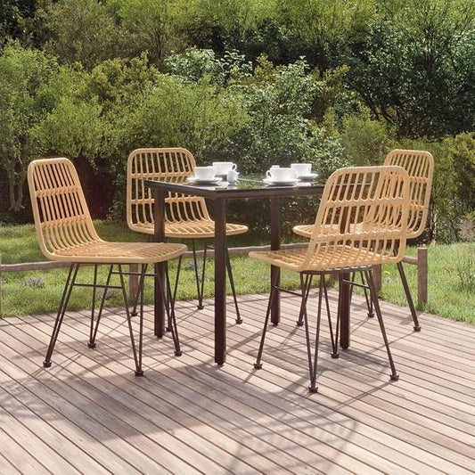 5 Piece Patio Dining Set with Poly Rattan Chairs and Tempered Glass Table, Modern Garden Furniture for Outdoor Backyard Balcony