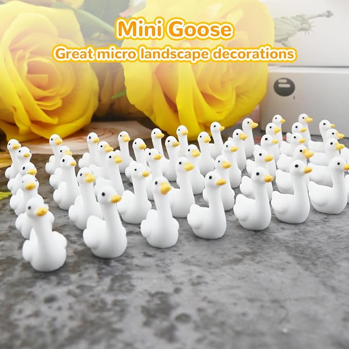 100pcs Mini Gooses Resin Animal Figurines - Handcrafted Small Desk Goose Decor for DIY Crafts, Micro Landscape Ornaments, Aquarium Potted Ornament,Miniature Geese Animal Statues to Hide﻿
