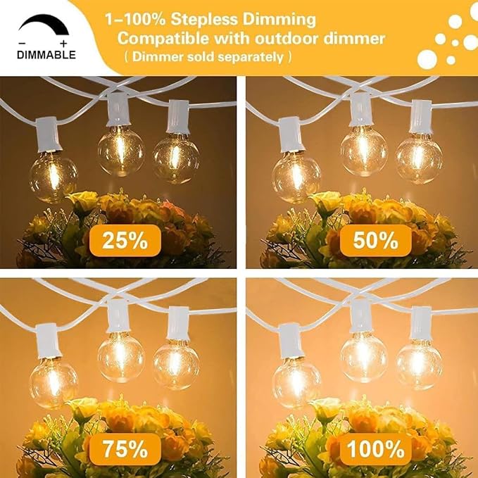 SUNTHIN White Outdoor String Lights, 48FT White Patio Lights with 25 G40 Shatterproof LED Bulbs(1 Spare), Waterproof Hanging Outside Lights for Porch, Deck, Garden, Pergola, Bistro