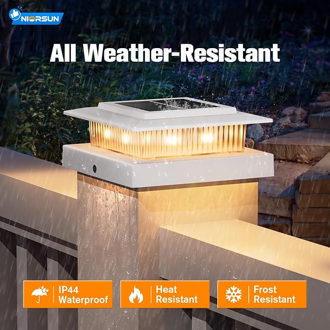 4x4 Post Solar Lights with 2 Modes,Solar Post Lights, 16 Pack White | Solar Post Cap Lights for 4x4 Post Caps Wood Vinyl,5x5 Vinyl Post,IP44 Waterproof Fence Post Solar Lights Outdoor for Deck