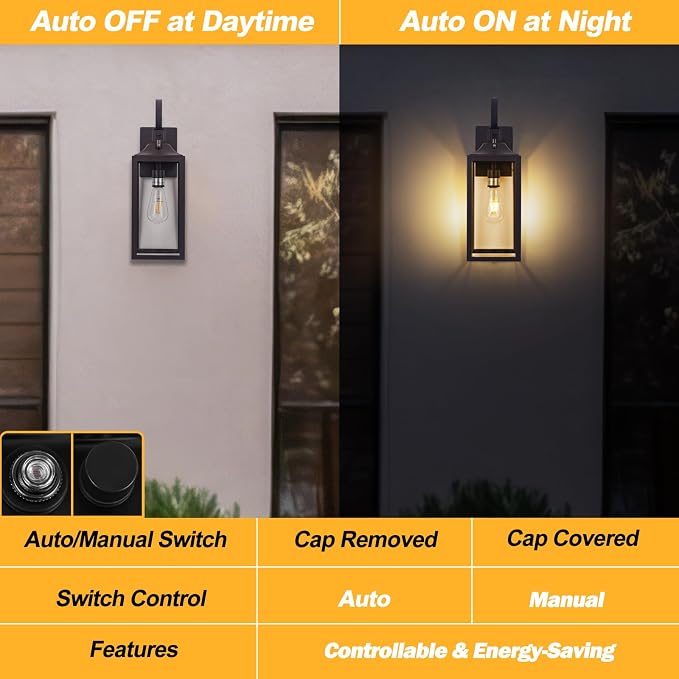 19" Large Dusk to Dawn Outdoor Lighting Bronze 2 Pack | Anti Rust Outdoor Wall Sconce Lantern Lamp, Waterproof Sensor Exterior Light Fixtures, Porch Light for Doorway, Garage, Patio