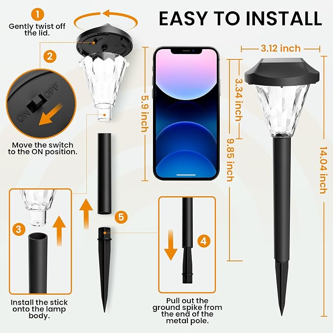 GIGALUMI 12 Pack Solar Lights Outdoor Waterproof, Solar Garden Lights | Outdoor Solar Lights for Yard, Yard Decorations Outdoor for Pathway, Patio, Garden, Driveway, Lawn, and Landscape(Warm White)