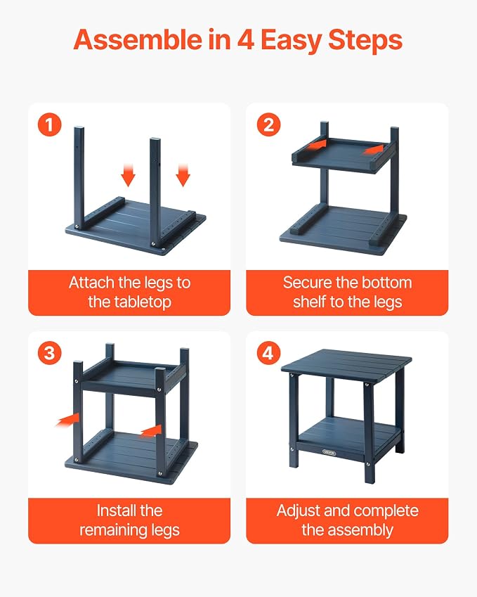 VEVOR Outdoor Side Table, 17.72W x 14.96D x 17.32H Inch, Double Layer HDPE Outside End Table for Easy Maintenance, Withstand Harsh Weather, Fit for Patio, Pool, Beach, Porch, Indoor, Backyard, Blue