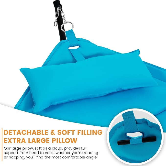 Lazy Daze Hammocks Hammock with Stand for Outside, Quilted Hammock with Detachable Pillow, Tool-Free Assembly, 450lb Capacity for Backyard, Patio, Aqua