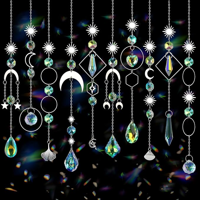 Crystal Suncatcher, 10 Pcs Colorful Sun Catchers Indoor Window Hanging | Crystals Ornaments for Home Outdoor Garden Ceiling Balcony Room Christmas Party Wedding Decorations Prism Rainbow Maker