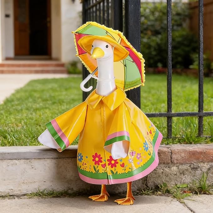 STONESTAR Raincoat Porch Goose Outfits with Umbrella Hat, Goose Spring Outfit Lawn Goose Raincoat Clothes Costume Fits 23" Geese Statue, Summer Garden Lawn Patio Yard Outdoor Decor (Raincoat-Flower)