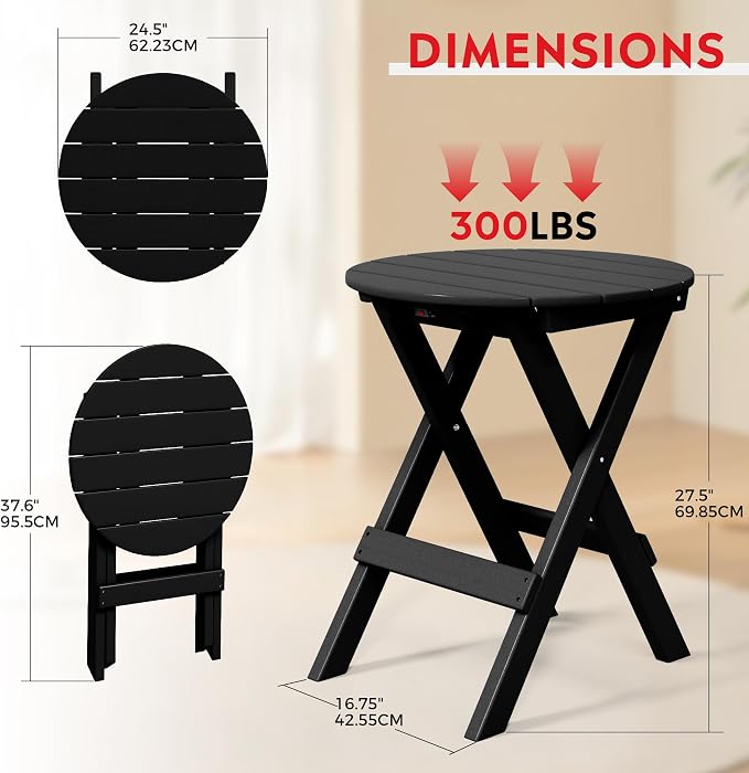 Costaelm Outdoor Bistro Table, Patio Round Portable Folding Bar Height Table Tall Balcony Pub Small High Top for Front Porch Deck, Backyard, Garden, Black
