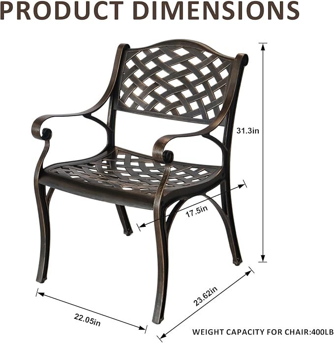 Patio Dinning Set Weather Resistant Cast Aluminum Patio Furniture Set with Umbrella Hole, Bistro Dining Set for Garden (48" x 48" Table B and 6 Chairs Bronze, 7 Pieces)