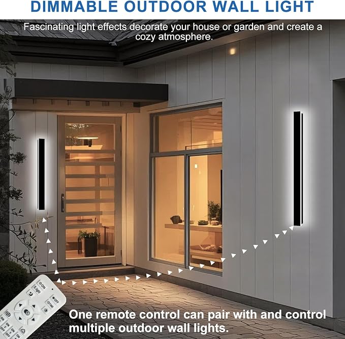 Modern Outdoor Wall Lights, 2 Pack 47 Inch Long Outdoor Wall Sconces | Dimmable LED Outdoor Lights Wall Mount Exterior Lighting Fixtures IP65 Waterproof Black Outside Wall Light for House Garage