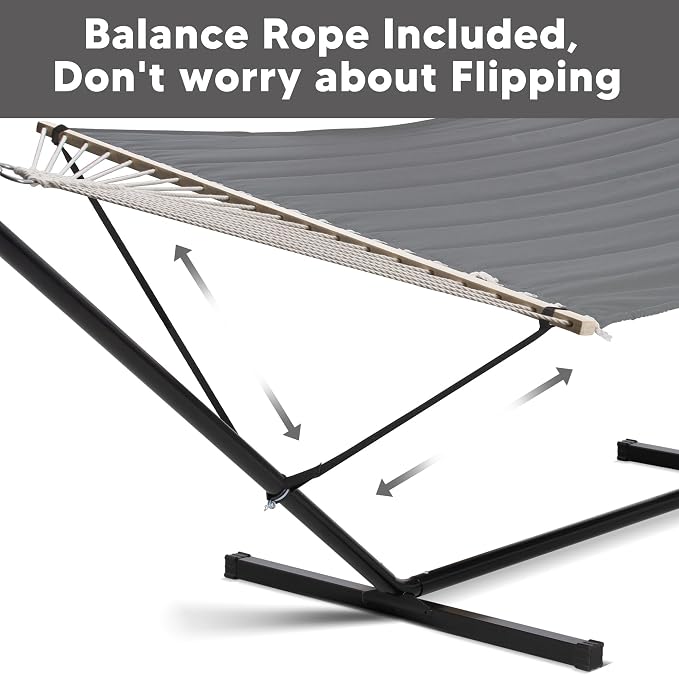 SUNCREAT Hammocks for Outside with Stand, Porch Hammock and Stand, 475 lbs Capacity, Patent Pending, Light Gray