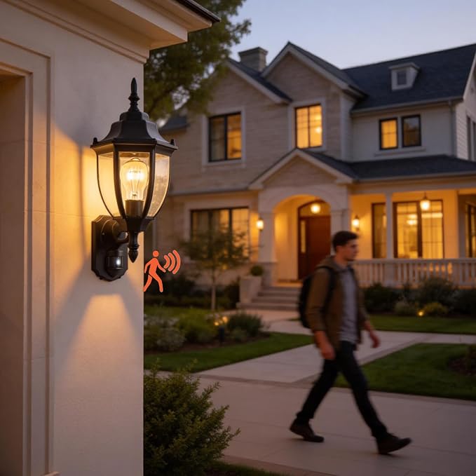 Porch Lights Outdoor Motion Sensor Wall Sconce Anti-Rust Aluminum, Exterior Outdoor Wall Lights Dusk to Dawn Porch Light Fixture Wall Mount for House Outside Patio 2Pack