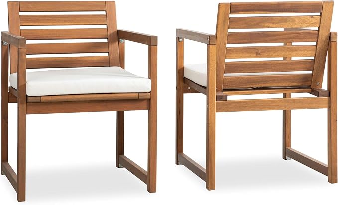 VICTORY RELAX Acacia Wood Patio Chairs Set of 2 with Cushions – Outdoor Lounge & Lawn Chairs for Backyard, Balcony & Garden, Comfortable Modern Outdoor Furniture, Natural Color (22")