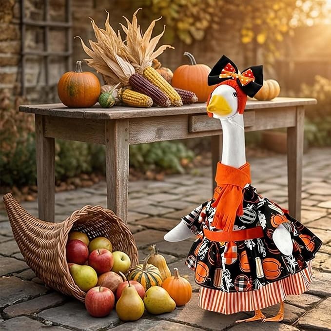 Halloween Porch Goose Outfit 23 Inch Porch Goose Clothes for Holiday | Pumpkin Dress Cape Witch Hat, Thanksgiving Goose Outfit, Christmas Goose Clothes, Holiday Costume for Lawn Geese Status