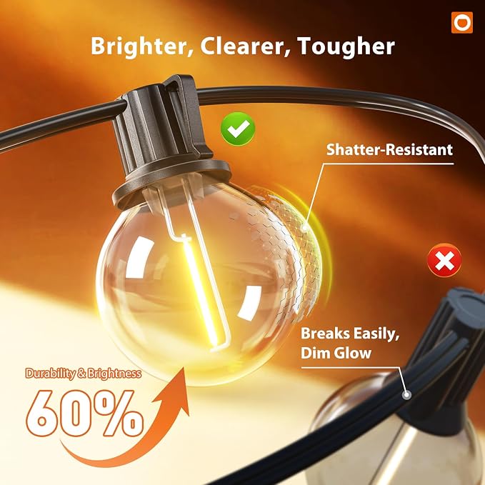 addlon Outdoor String Lights 100FT G40 with APP 54 LED Shatterproof Bulb | Dimmable Patio Globe Light Waterproof, Hanging Smart Outside Lighting for Backyard, Garden, Deck, Balcony, Porch, Café, Decor