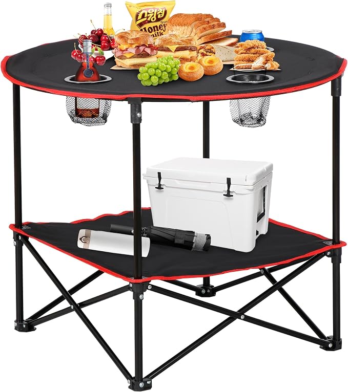 ZenStyle Indoor Outdoor Pop Up Portable Folding Picnic Table Camping Beach Table with Cupholders & Storage Bag