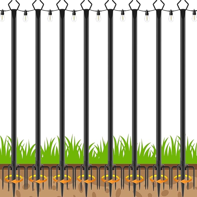 AILBTON 10Ft Exterior Light Poles 8 Pack, Durable Metal Light Posts for Outdoor Use, Equipped with Fixed Brackets for Yard, Terrace, Backyard and Garden Decor