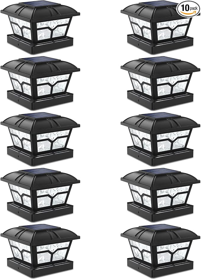 SIEDiNLAR Solar Post Cap Lights Outdoor 2 Color Modes 8 LEDs for 4x4 5x5 6x6 Wooden Vinyl Posts Fence Patio Deck Decoration Warm White & Cool White Lighting Black (10 Pack)