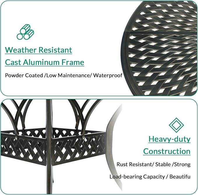 VIVIJASON Outdoor 61" Patio Dining Table for 6-8 Person, Patio Round Dining Table with 24" Lazy Susan, Cast Aluminum Rustic Patio Table W/Umbrella Hole for Balcony, Porch and Deck, Dark Bronze