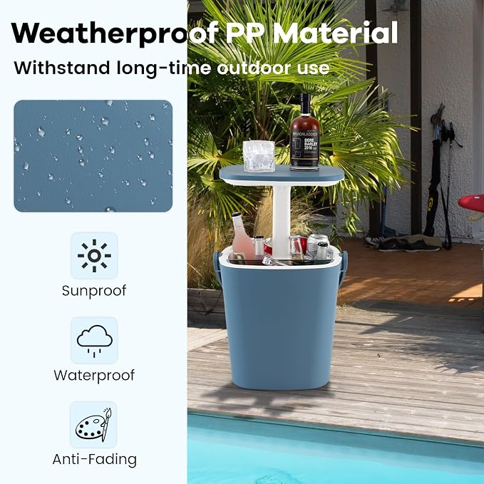 Moccha Outdoor Side Table Cooler - 4 Gallon Cooler Side Table w/Handle, Bottle Opener & Lift Top Lid, 3-in-1 Ice Bucket for Beer & Wine Storage, Cocktail Patio Bar Table for Beach Pool Picnic
