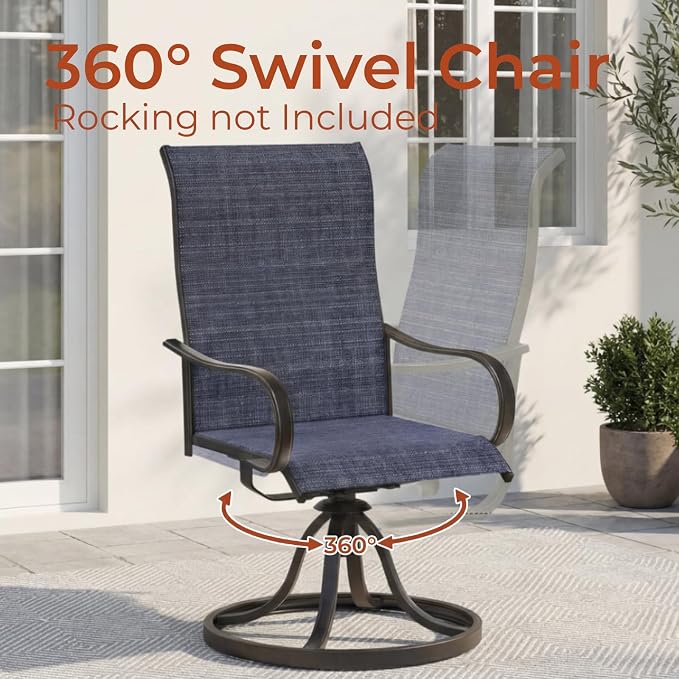 TLSUNNY 3 Piece Patio Dining Set for 2, Outdoor Table and Chairs W/1.57"-1.8" Adjustable Umbrella Hole & Foot Pads, 27.6" Round Metal Table and Patio 360° Swivel Chair, Rocking not Included (Blue)