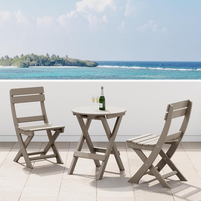 Costaelm Outdoor Bistro Table, Patio Round Portable Folding Bar Height Table Tall Balcony Pub Small High Top for Front Porch Deck, Backyard, Garden, Weathered Wood