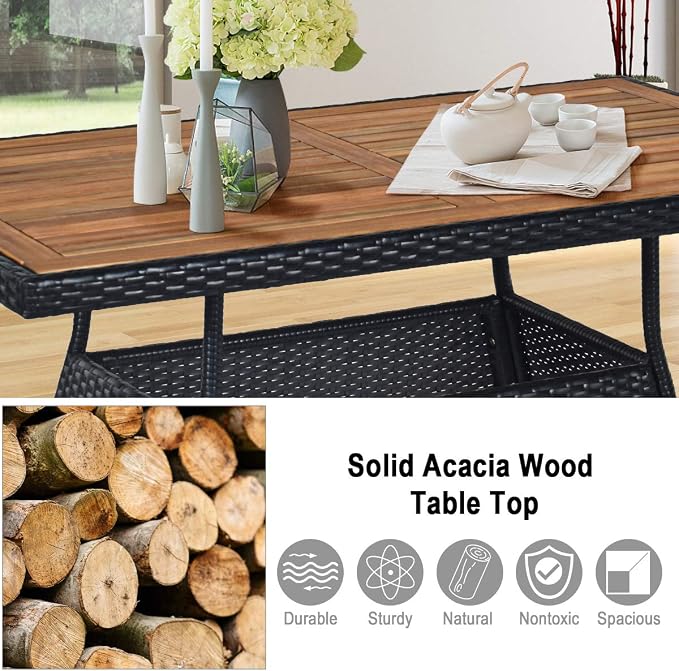 Tangkula 10 Piece Wicker Patio Dining Set, Outdoor Rattan Table & Chairs Set with Padded Cushions, Patio Furniture Dining Acacia Wood Table Set for Balcony Patio Garden Poolside